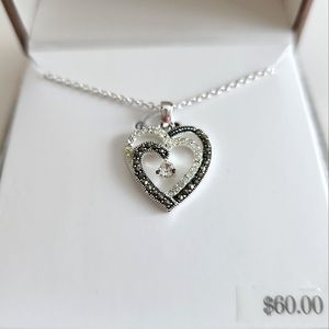 Genuine Marcasite 925 Silver Plated Heart Necklace
